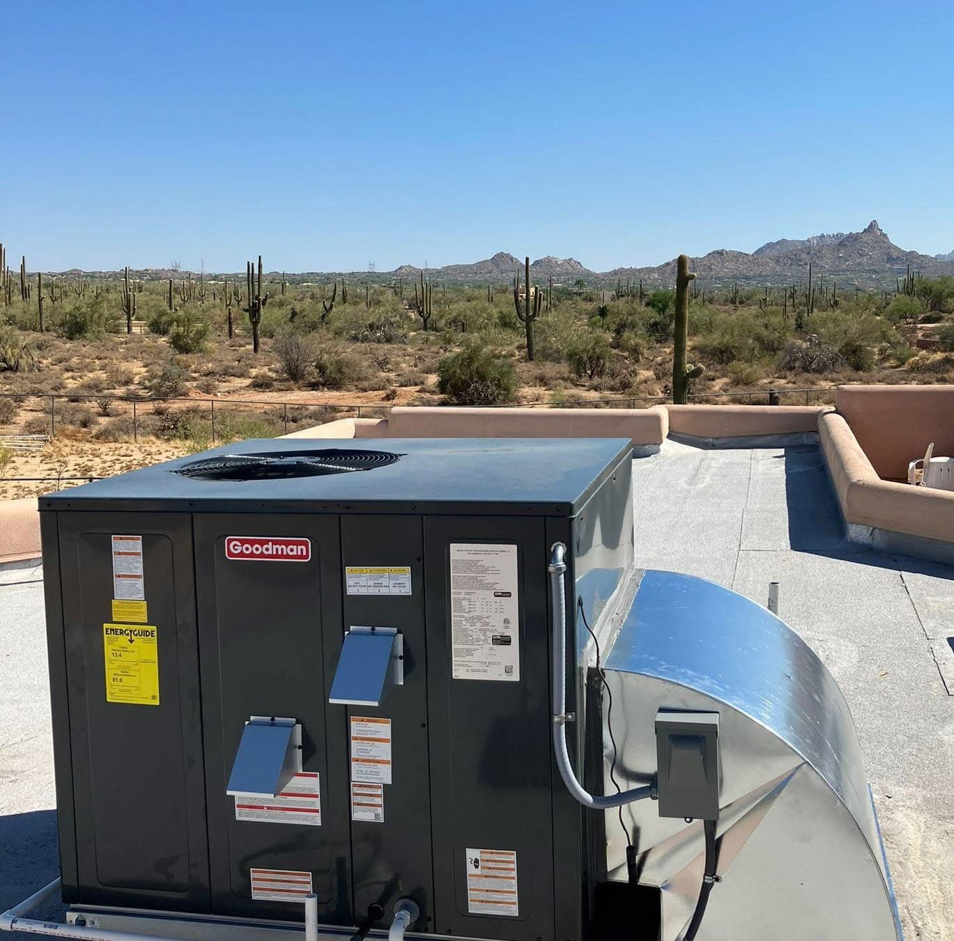 New HVAC rooftop package unit installation on a Phoenix, Arizona home